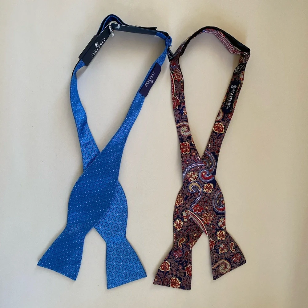 Set of Two Stafford Self-Tie Blue and Paisley Bow Ties